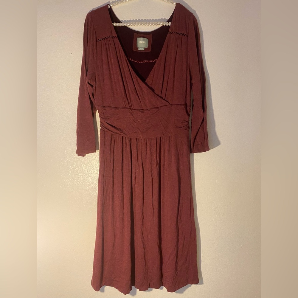 Anthropologie 'Galena' Wine Midi Dress by Maeve Sz Large Beautiful Classic - Picture 2 of 4